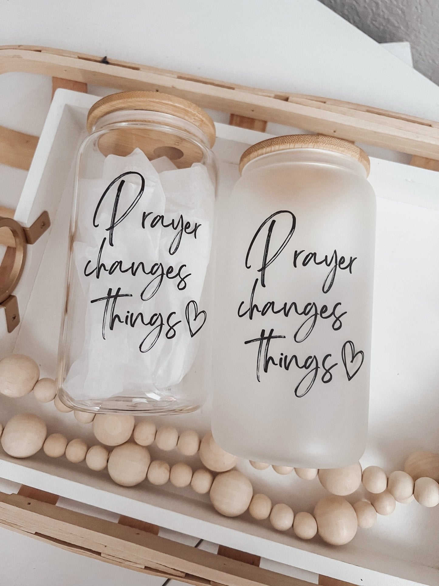 Prayer Changes Things 16oz Glass Can Cup - Emma K Designs