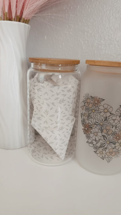 Boho Floral Heart 16oz Glass Can Cup