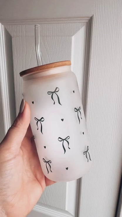 Black Bows 16oz Glass Can Cup