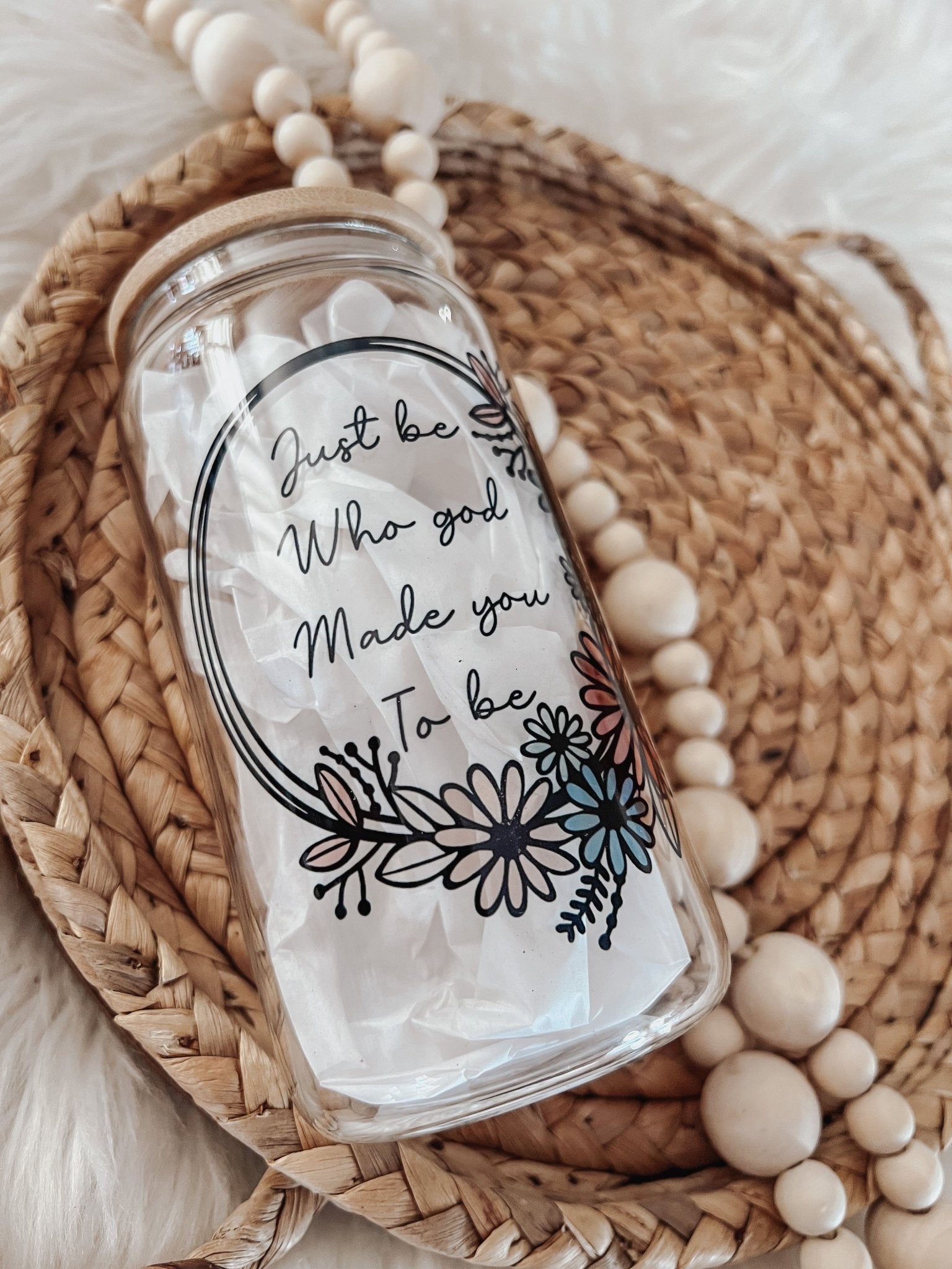 Retro Floral 16oz Glass Can Cup - Emma K Designs