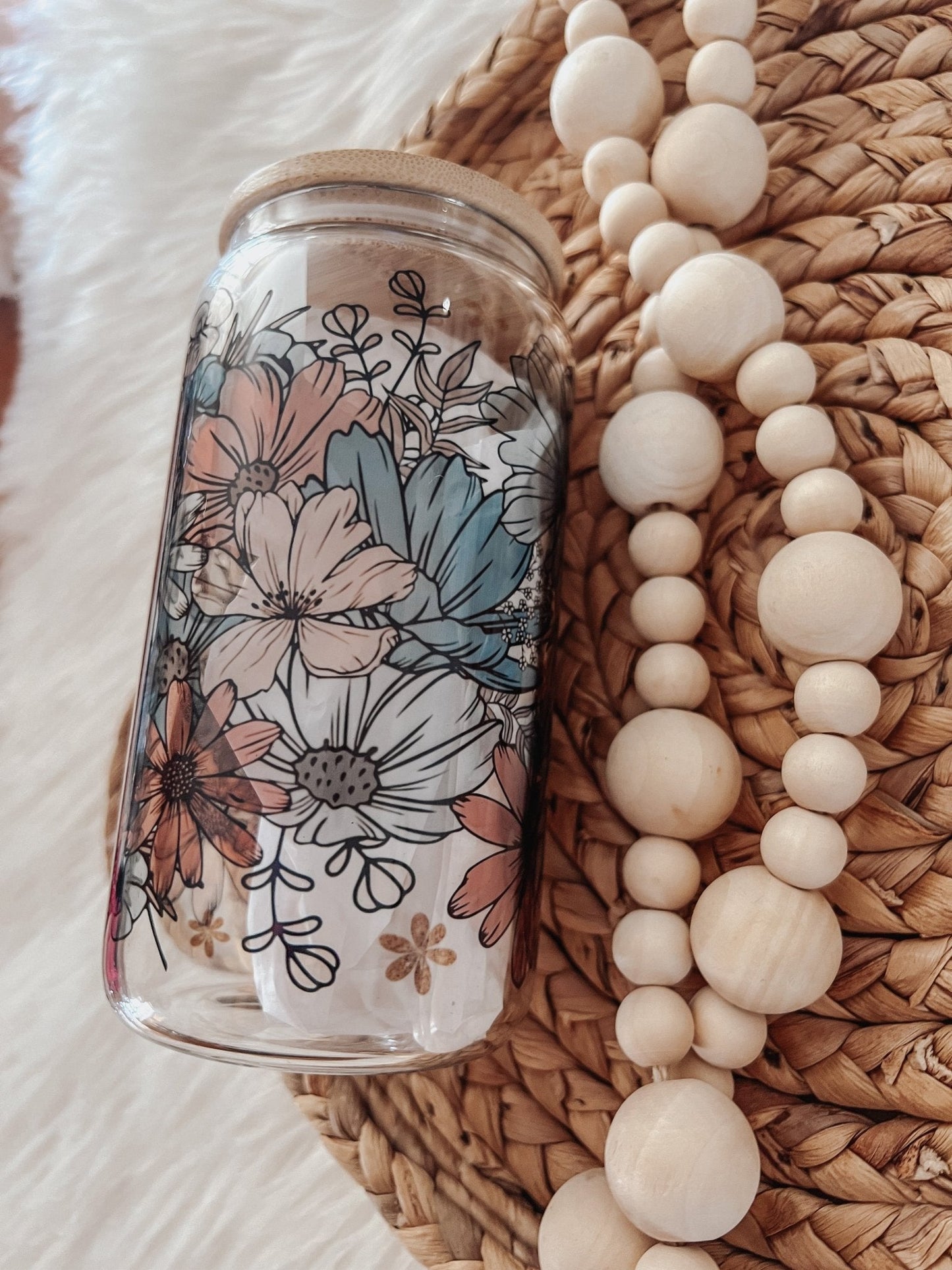 Retro Floral 16oz Glass Can Cup - Emma K Designs