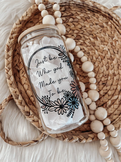 Retro Floral 16oz Glass Can Cup - Emma K Designs