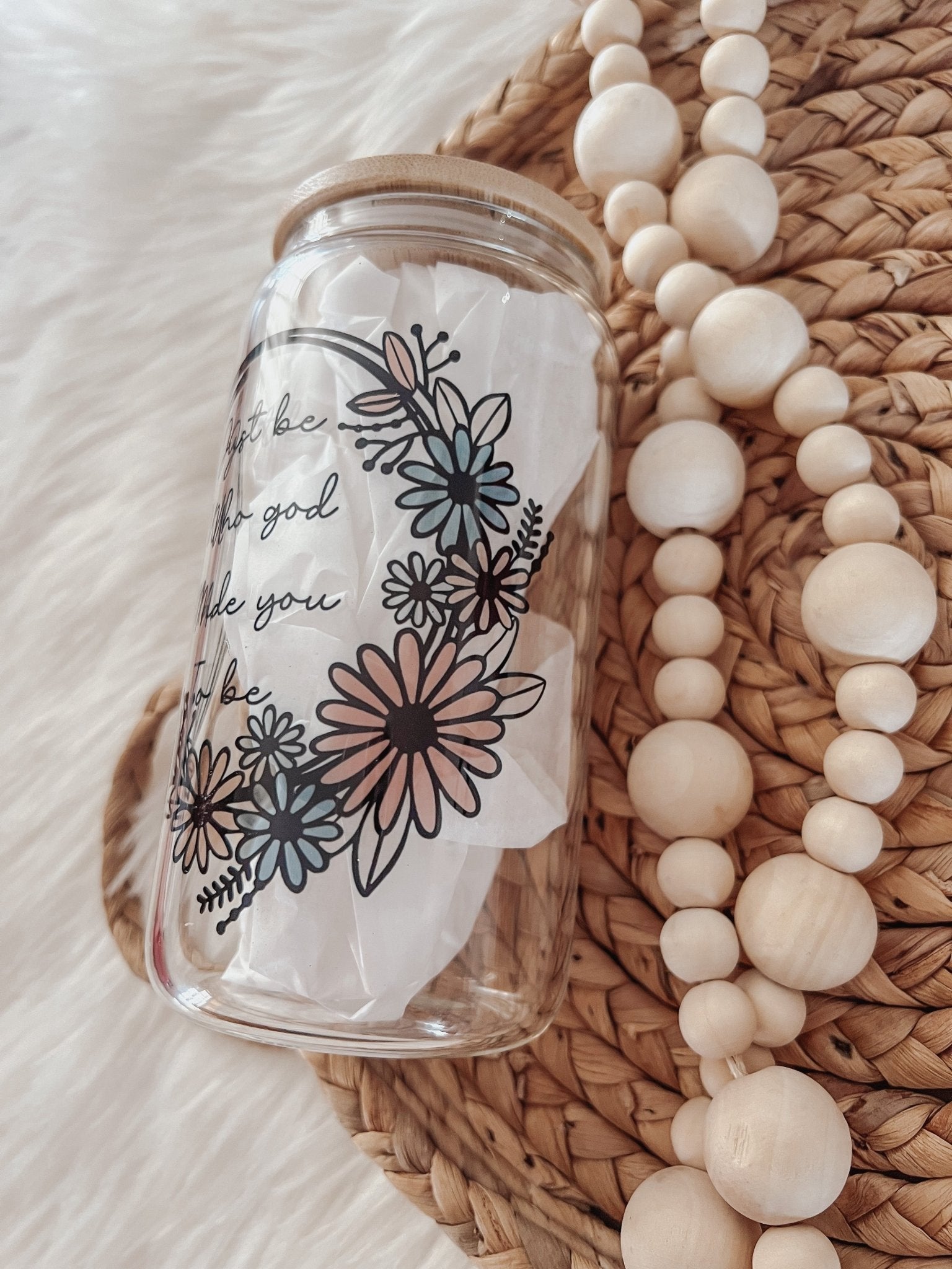 Retro Floral 16oz Glass Can Cup - Emma K Designs