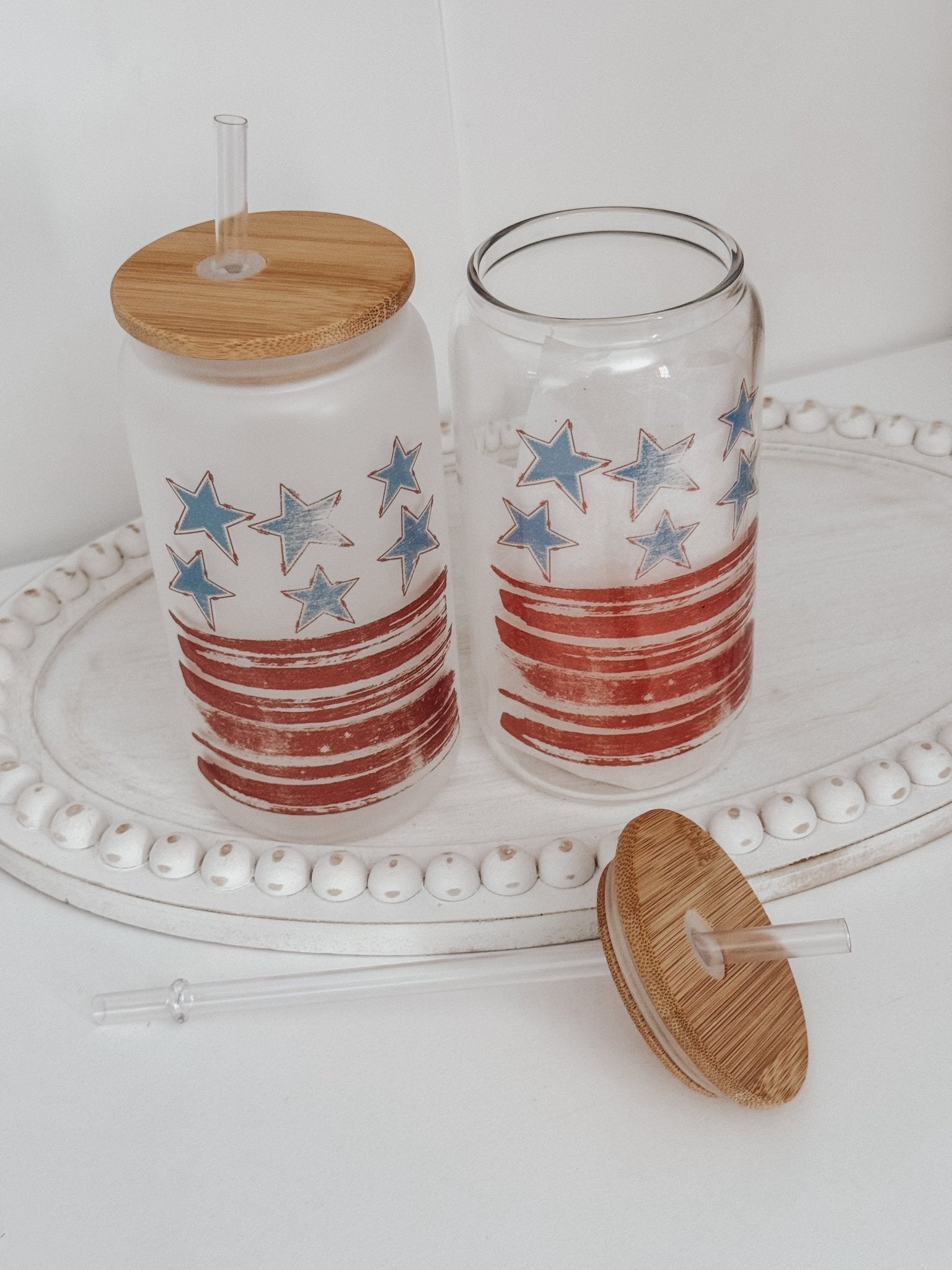 Stars & Stripes 16oz Glass Can Cup - Emma K Designs