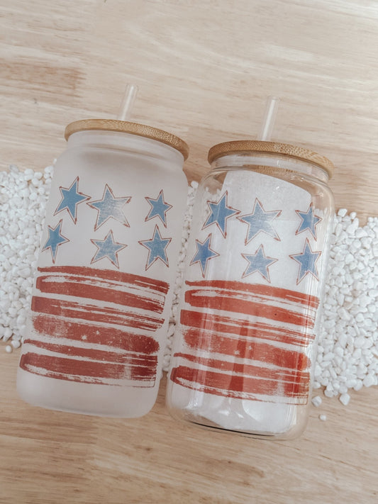 Stars & Stripes 16oz Glass Can Cup - Emma K Designs