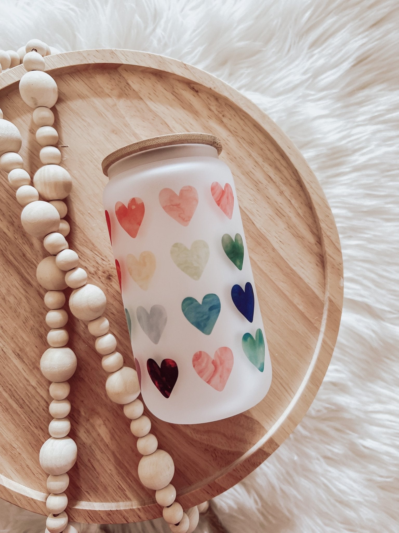 Watercolor Hearts Frosted 16oz Glass Can Cup - Emma K Designs