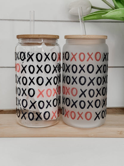 XOXO 16oz Glass Can Cup - Emma K Designs