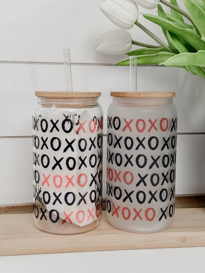XOXO 16oz Glass Can Cup - Emma K Designs